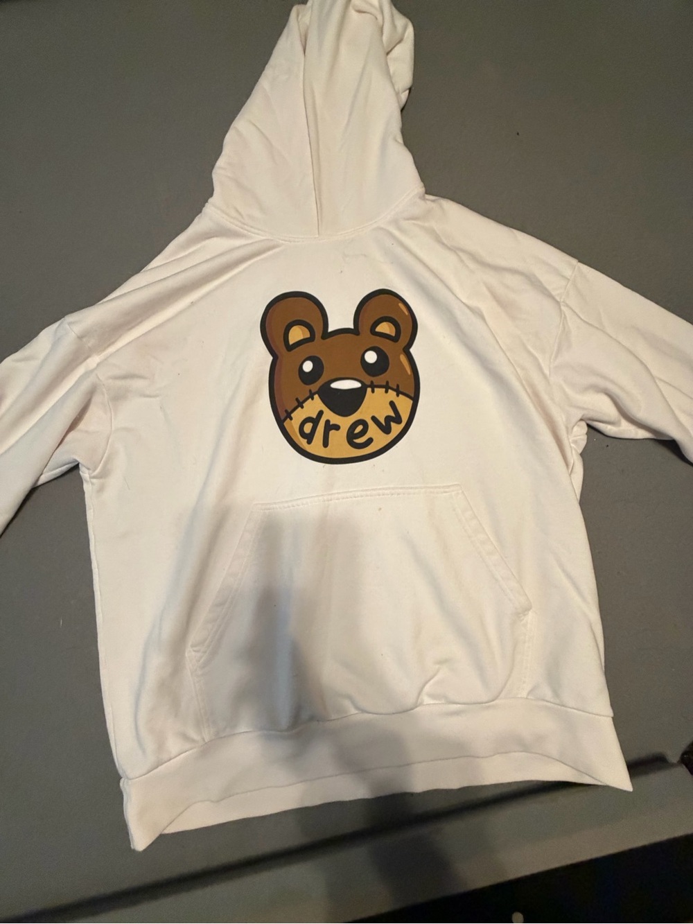 drew house White Hoodie with Brown Bear Graphic